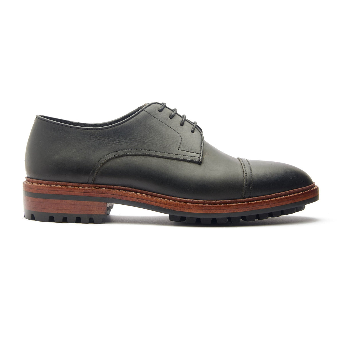 Junior, Cap-Toe Derby Shoe - Black Waxy Pull-up | Hand 