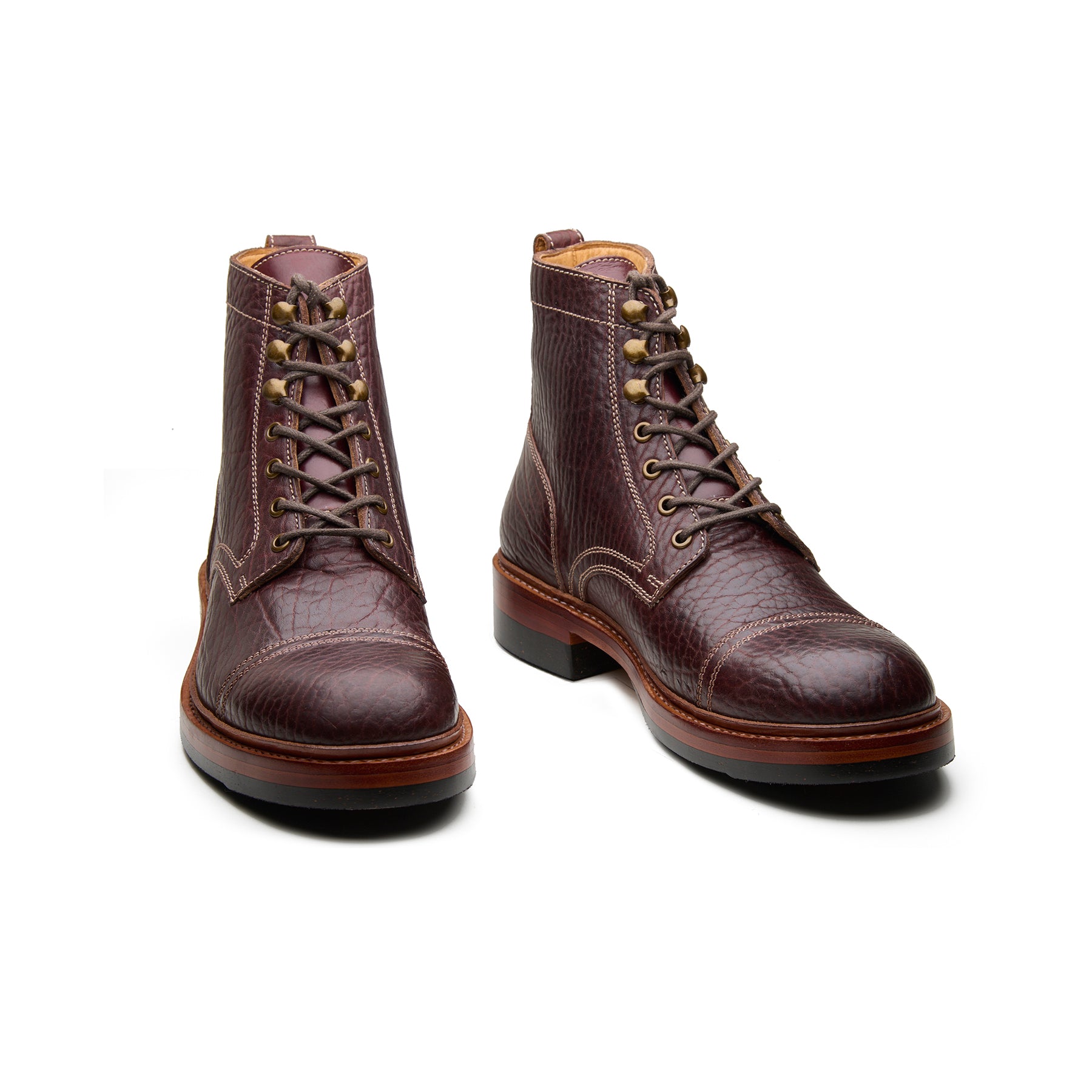 Dixon-Z, Cap-Toe Derby Boot - Mahogany Shrunken Bison