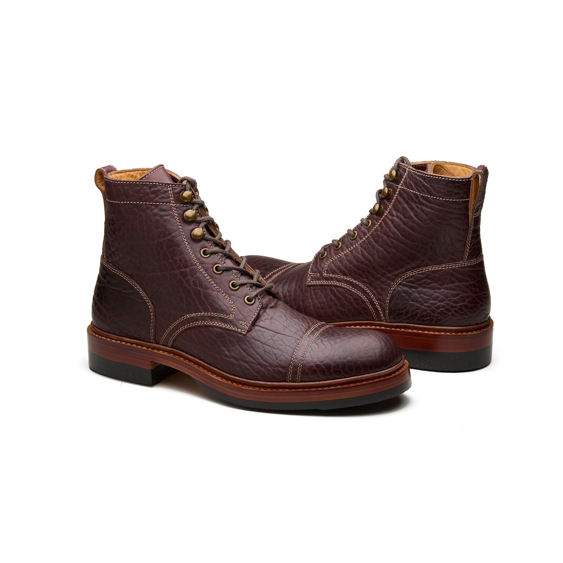 Dixon-Z, Cap-Toe Derby Boot - Mahogany Shrunken Bison