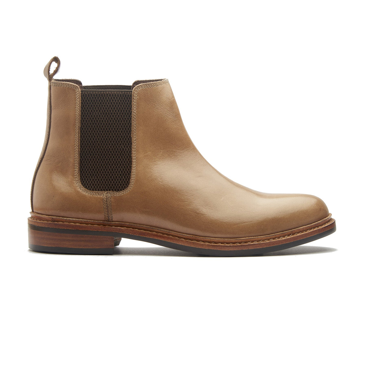 Made to order Handmade chelsea boots, full grain leather. Stacked leather soles Lennertson Brown Pull-up Leather Chelsea Boot with Green  main image 3
