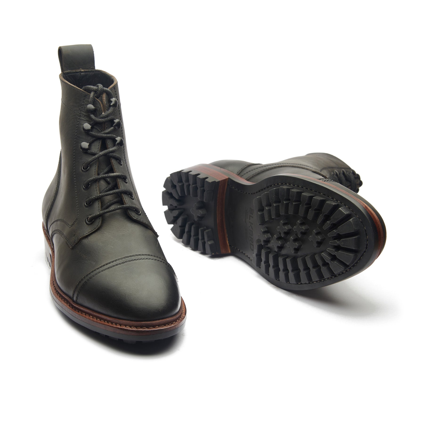 Dixon, Cap-Toe Derby Boot - Black Waxy Pullup | Hand Welted Stout Boots