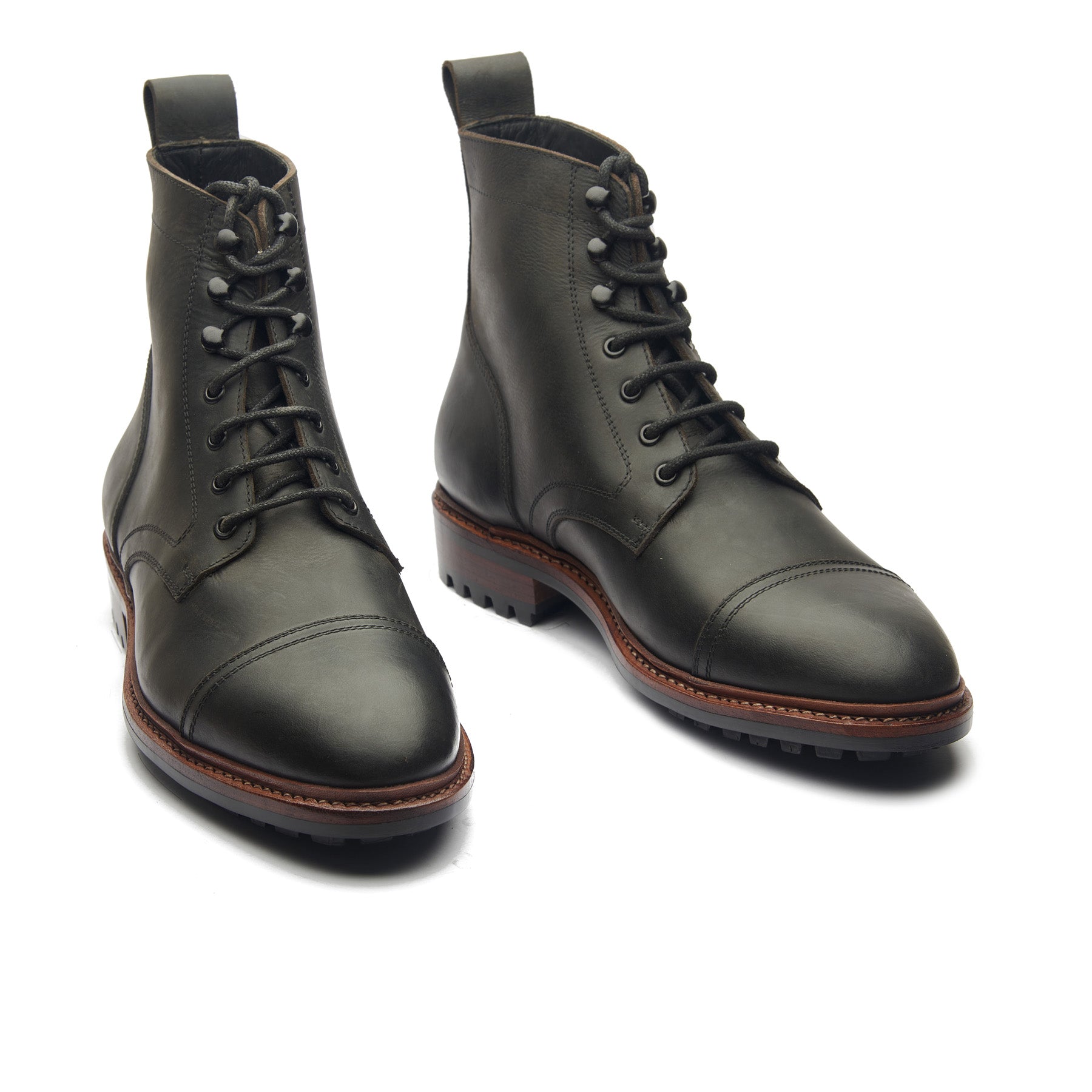 Dixon, Cap-Toe Derby Boot - Black Waxy Pullup | Hand Welted Stout Boots