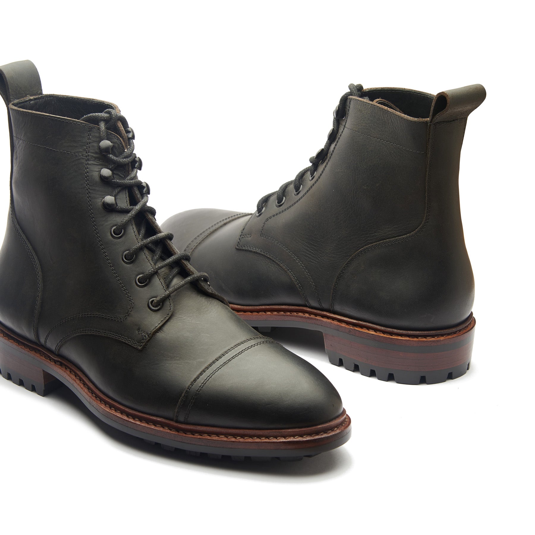 Dixon, Cap-Toe Derby Boot - Black Waxy Pullup | Hand Welted Stout Boots