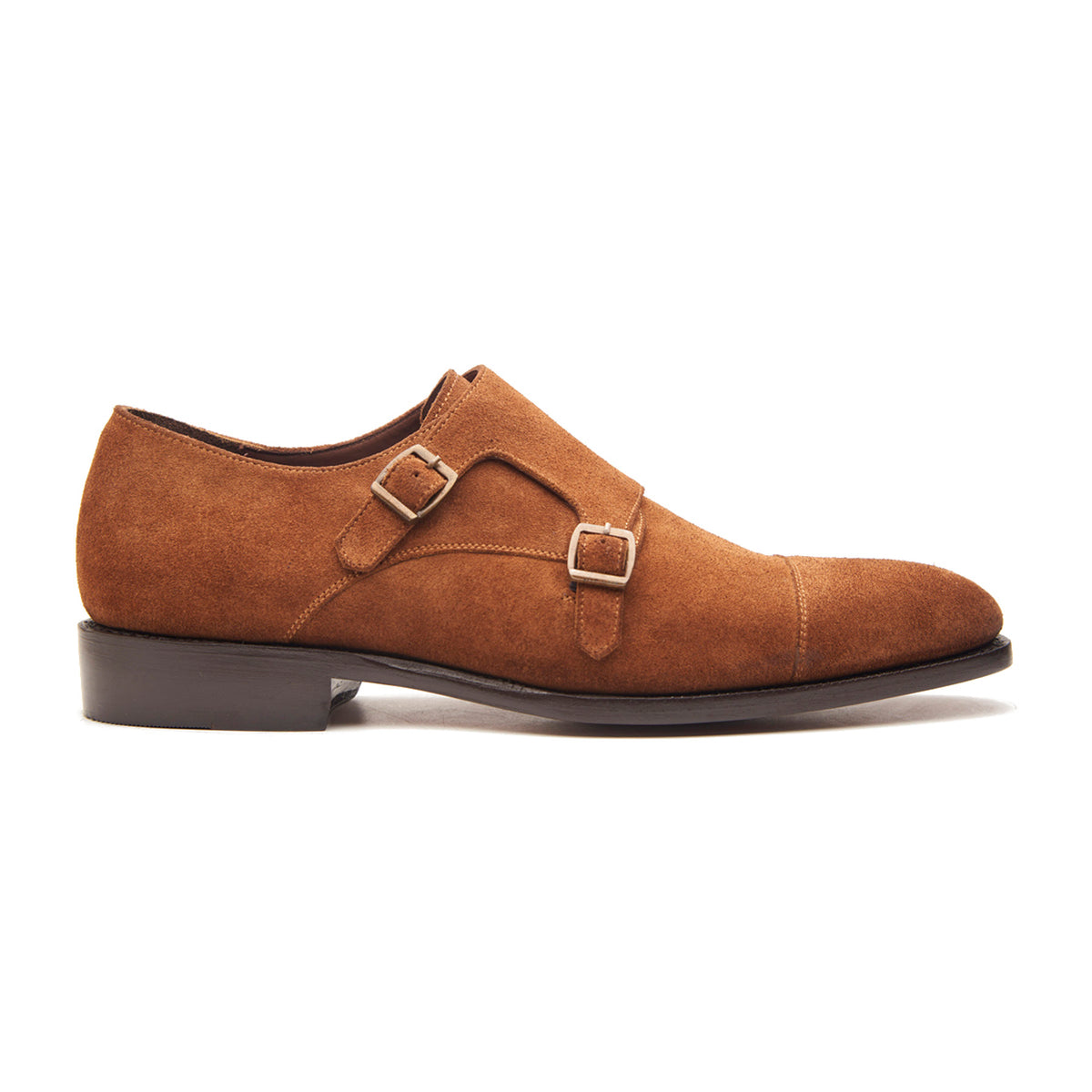 Leon, Cap-toe Double Monk Strap - Tan Suede | Hand Welted Classics Col