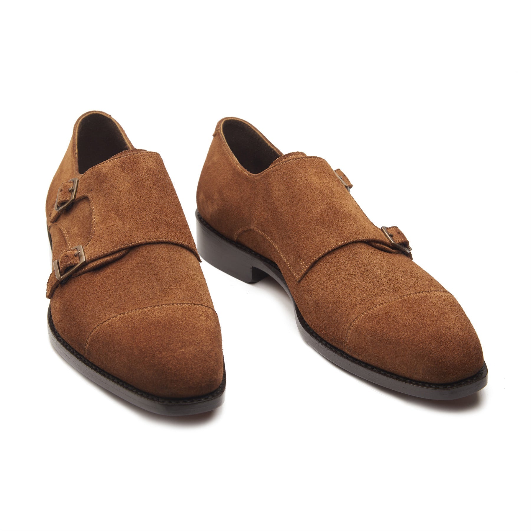Leon, Cap-toe Double Monk Strap - Tan Suede | Hand Welted Classics Collection