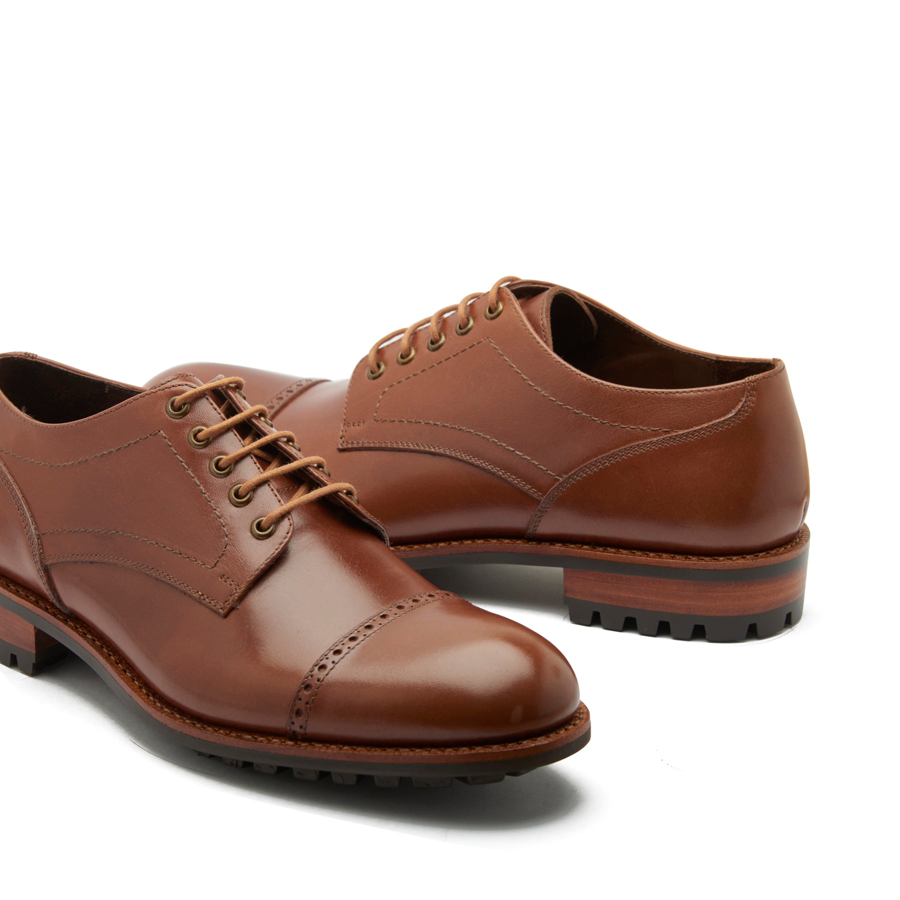 Ragna, Cap-Toe Derby Shoe - Brown Waxy Pull-up