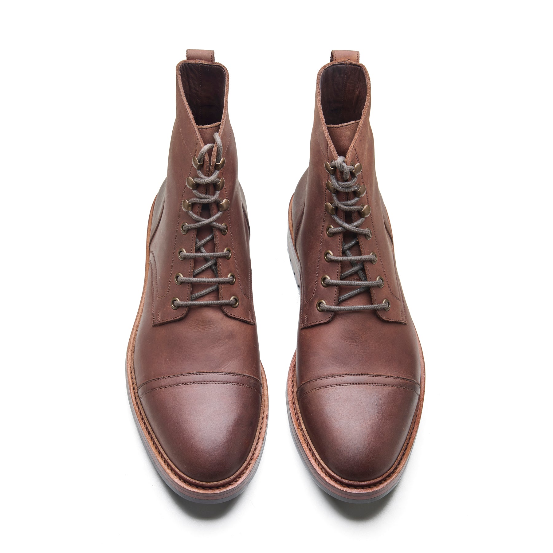 Dixon, Cap-Toe Derby Boot - Brown Waxy Pullup | Hand Welted Stout Boots