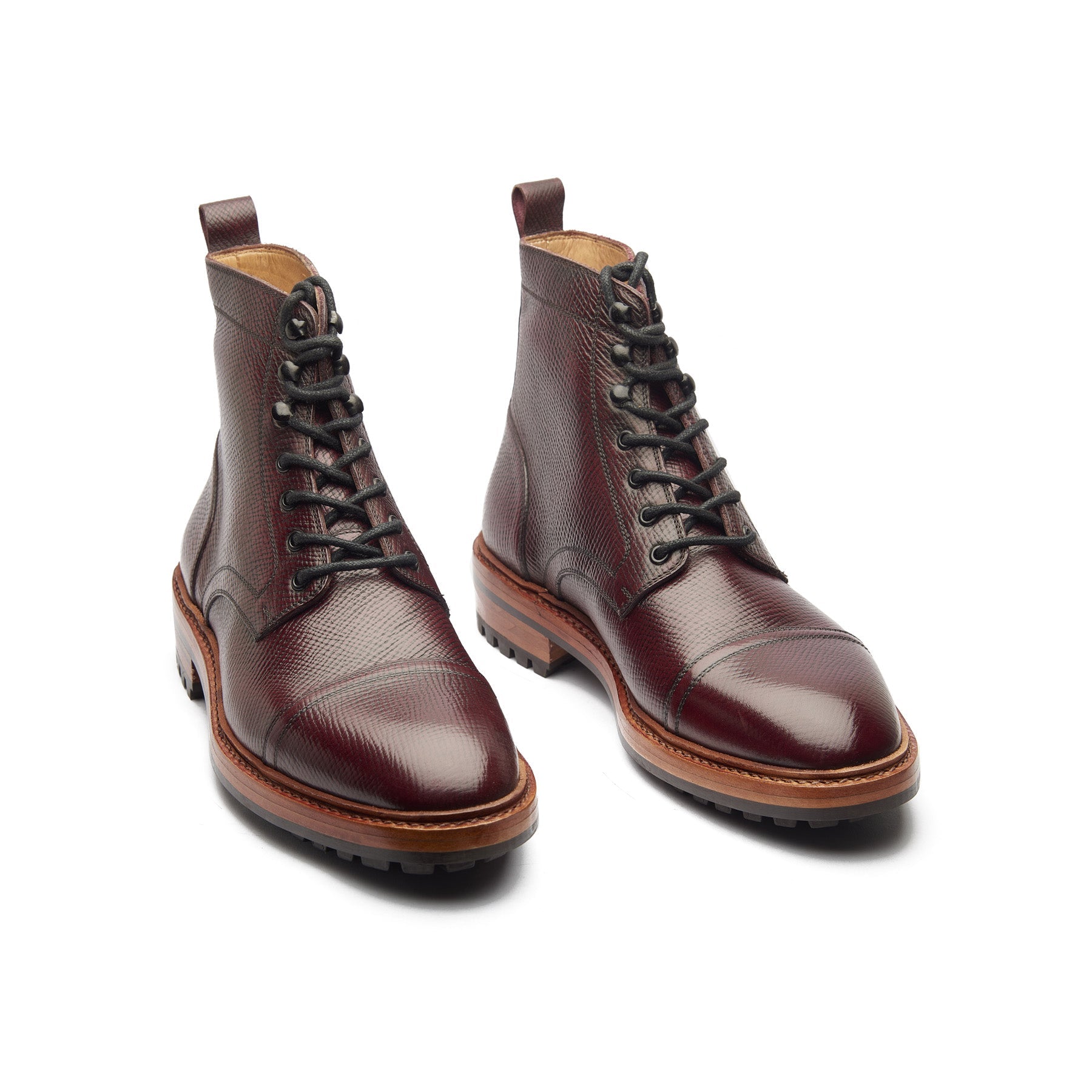 Dixon, Cap-Toe Derby Boot - Hatchgrain Burgundy | Hand Welted Service Boots