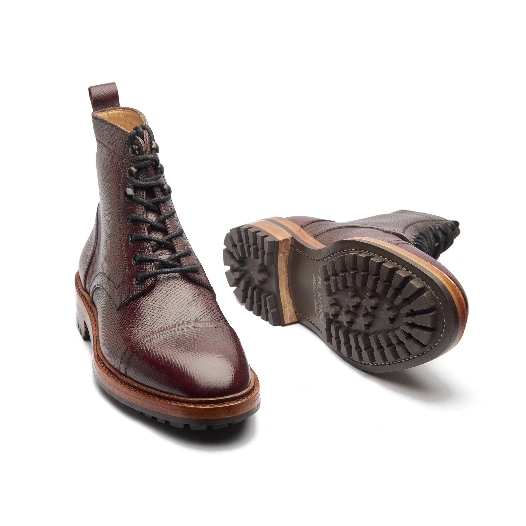 Dixon, Cap-Toe Derby Boot - Hatchgrain Burgundy | Hand Welted Service Boots