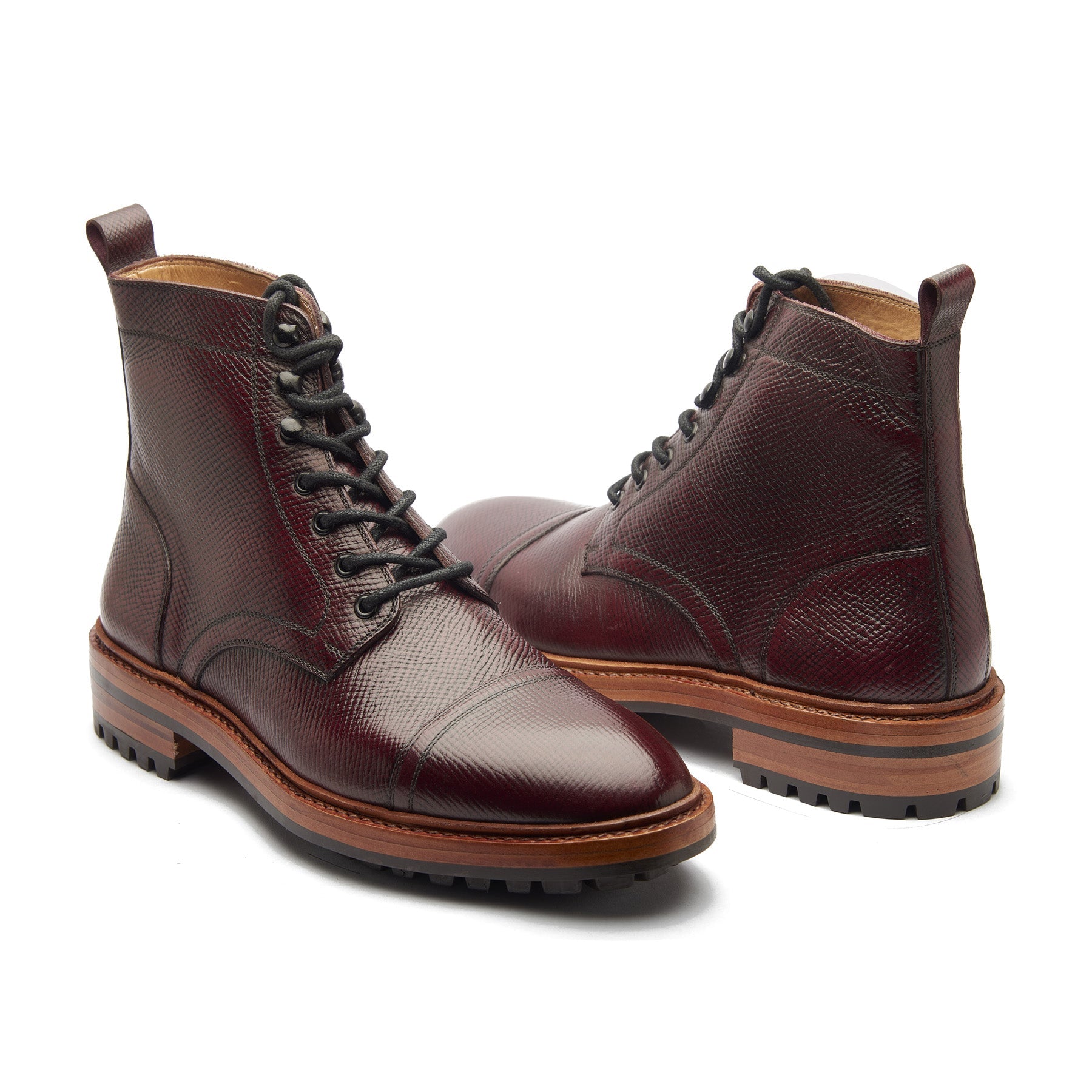 Dixon, Cap-Toe Derby Boot - Hatchgrain Burgundy | Hand Welted Service Boots