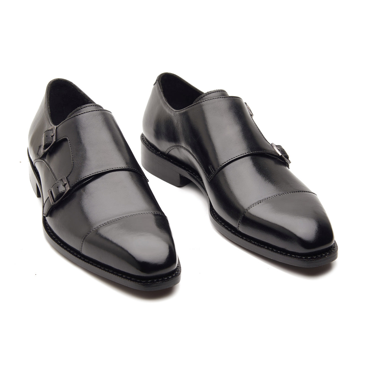 Leon, Cap-toe Double Monk Strap - Black | Hand Welted Classics Collection