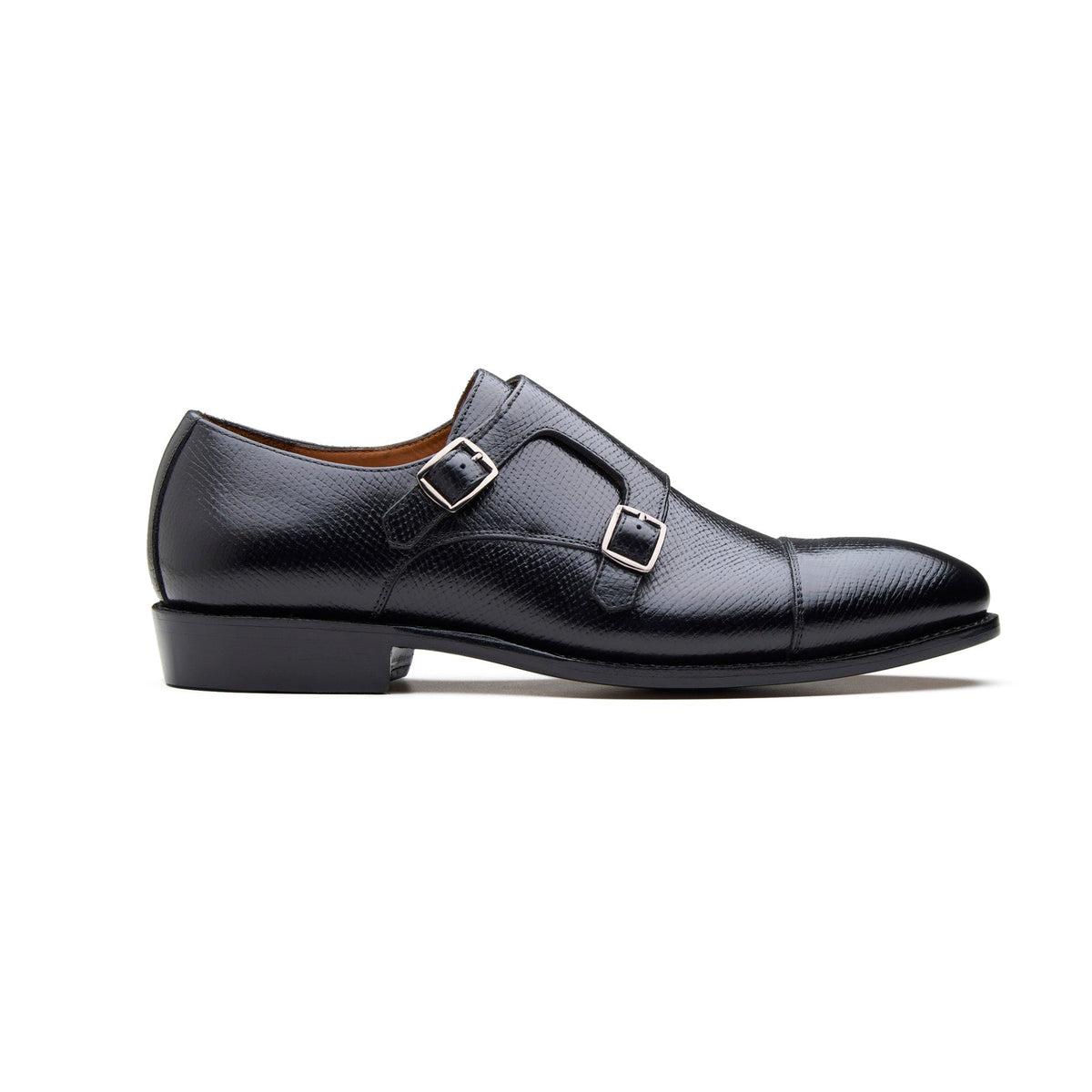 Naot monk strap casual shoes men\'s 42 US 9 black pebbled leather cork footbed Arnold, Double Monk Strap - Black Hatch-grain | New Age main image 2