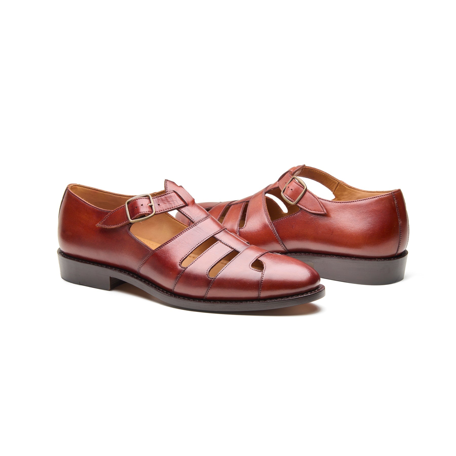 PETROSOLAUM／LEATHER GURKHA SANDAL 41 Gurkha Sandal in Chestnut Leather – Hand Welted Summer Shoe
