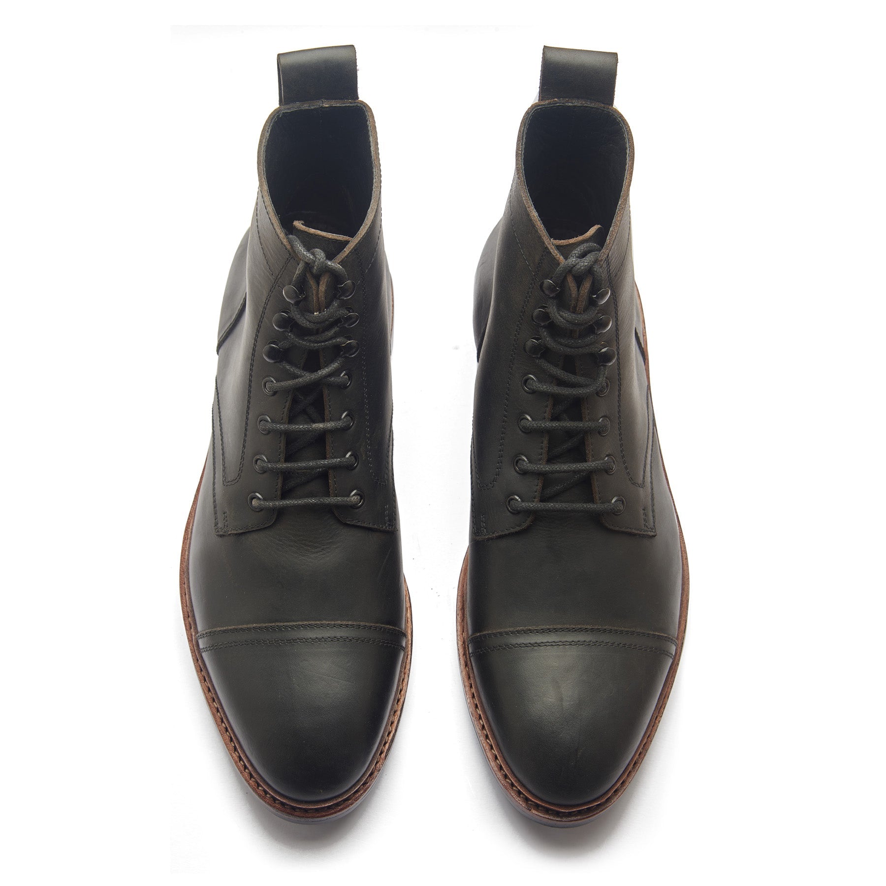 Dixon, Cap-Toe Derby Boot - Black Waxy Pullup | Hand Welted Stout Boots