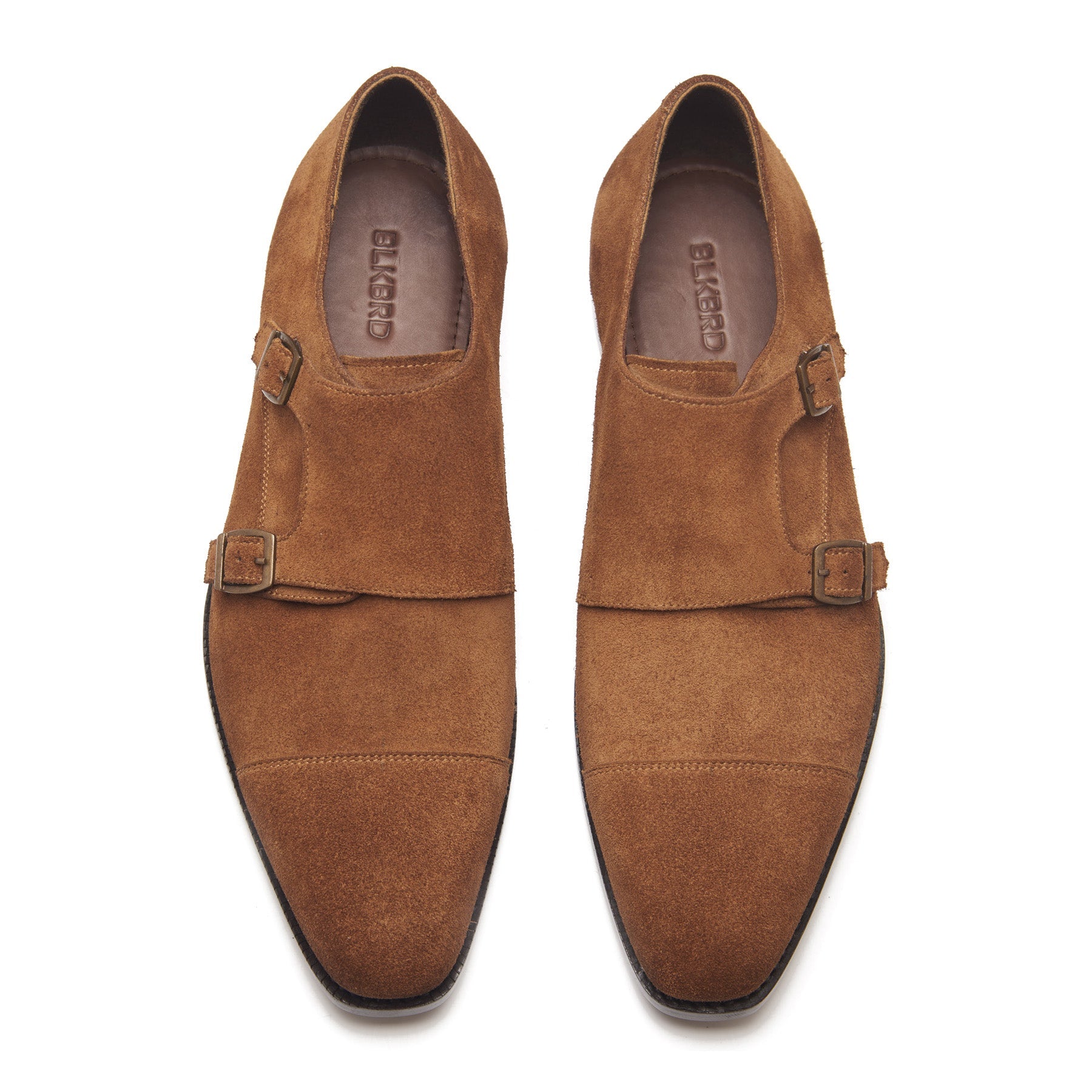 Leon, Cap-toe Double Monk Strap - Tan Suede | Hand Welted Classics Collection