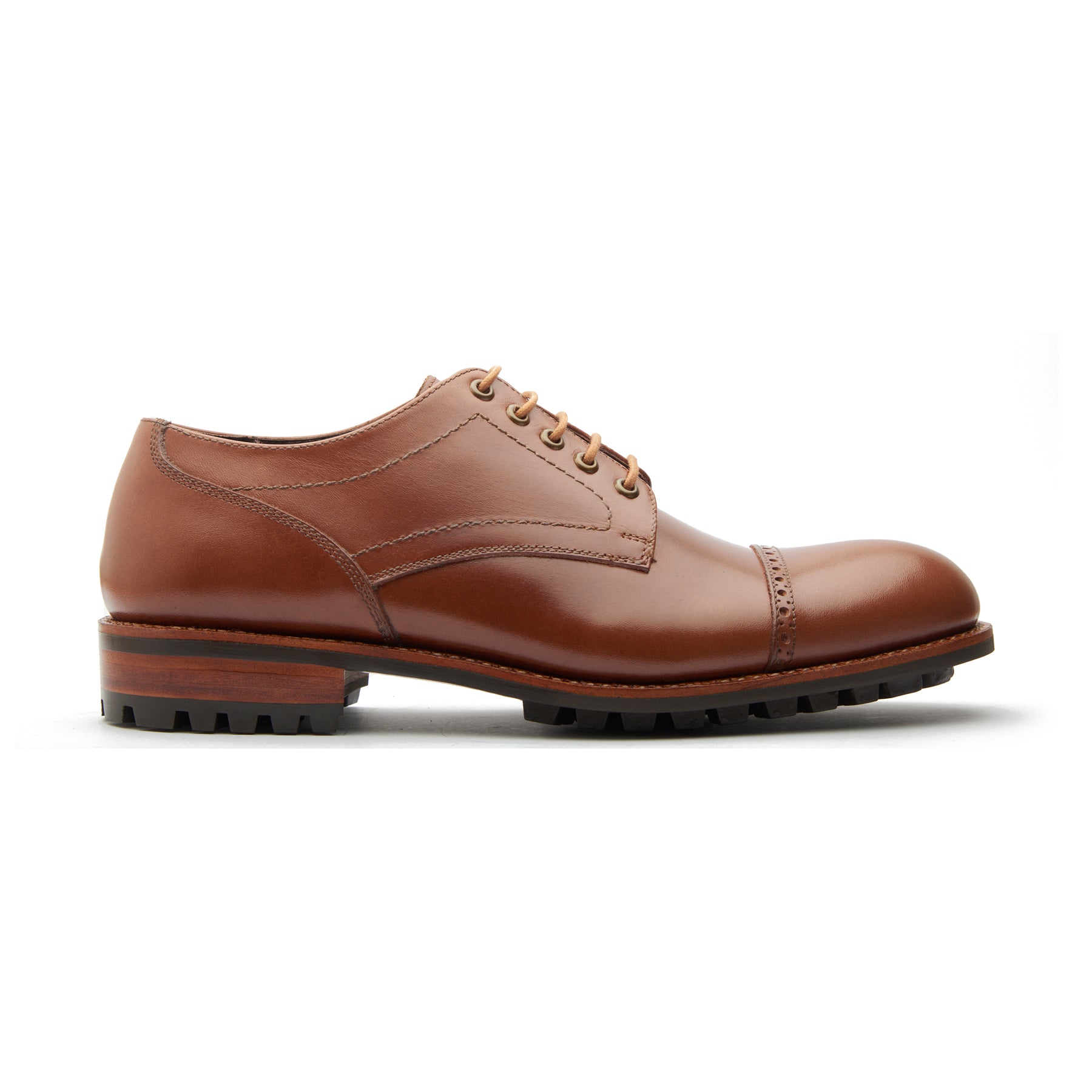 Ragna, Cap-Toe Derby Shoe - Brown Waxy Pull-up