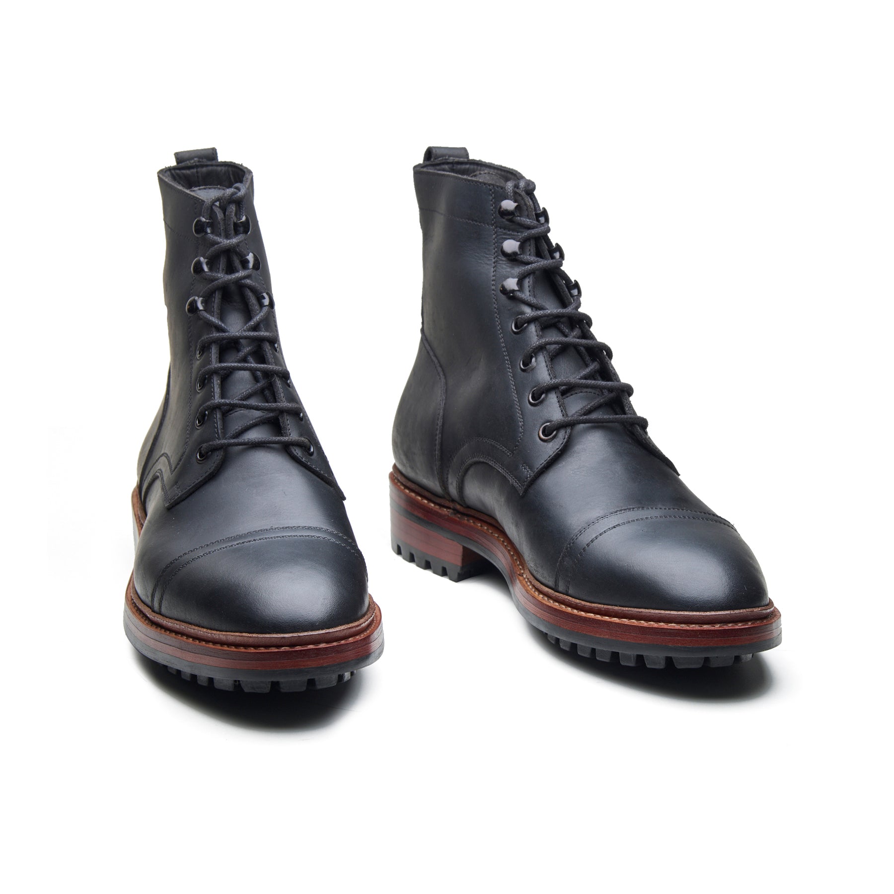 Dixon, Cap-Toe Derby Boot - Black Waxy Pullup | Hand Welted Stout Boots