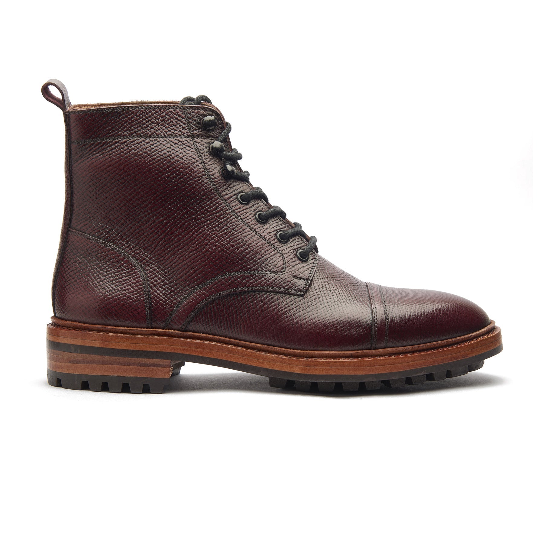 Dixon, Cap-Toe Derby Boot - Hatchgrain Burgundy | Hand Welted Service Boots