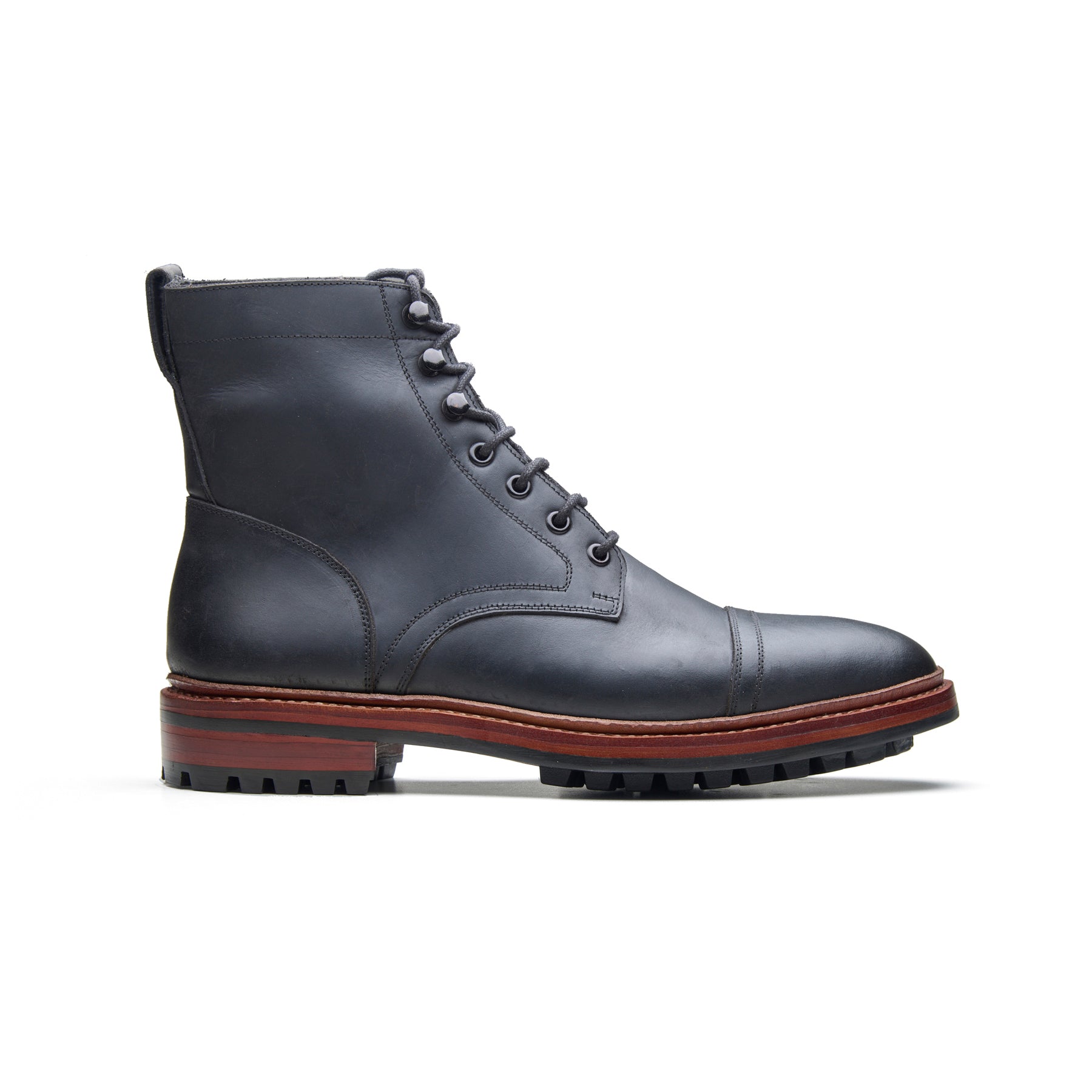 Dixon, Cap-Toe Derby Boot - Black Waxy Pullup | Hand Welted Stout Boots
