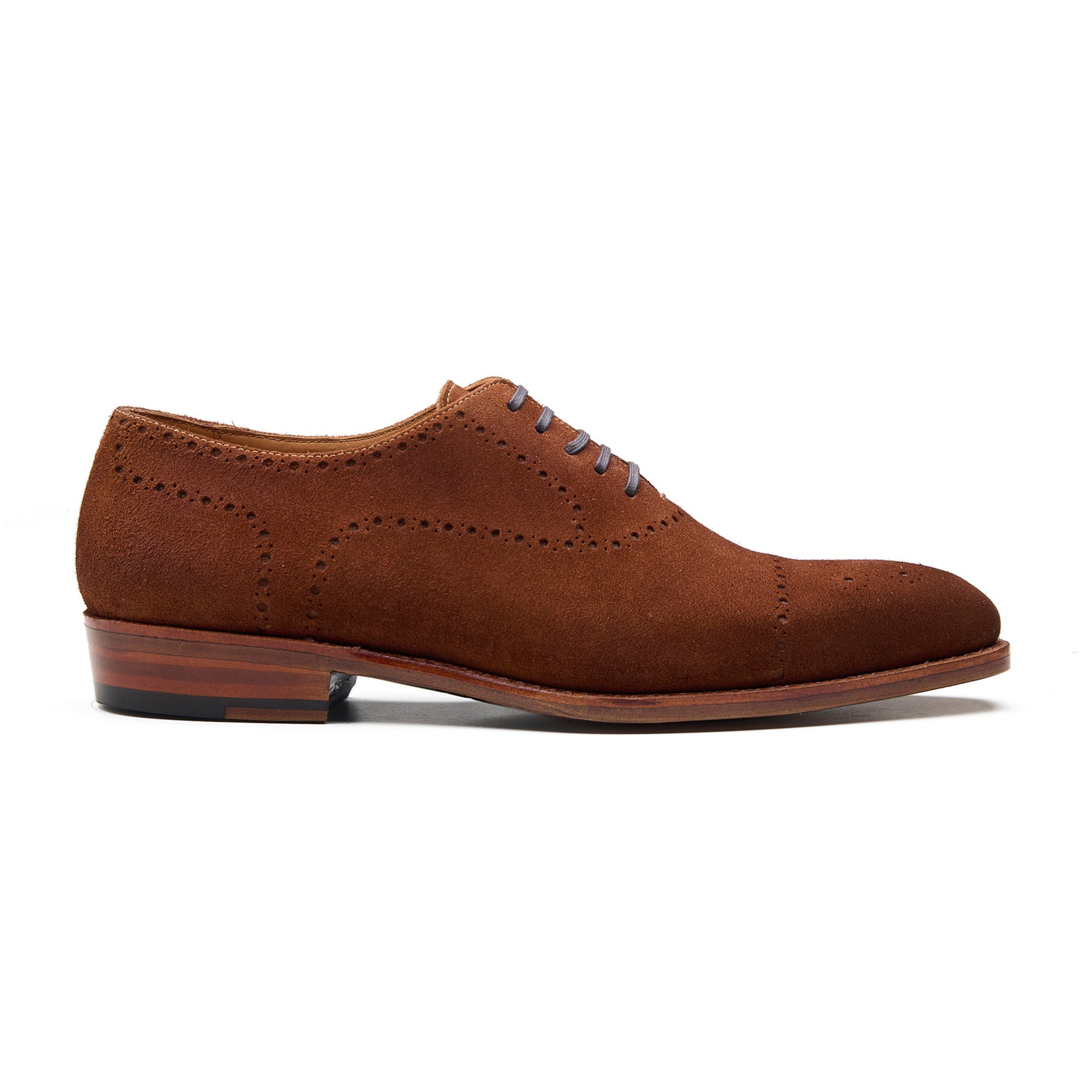 Constello, True Seamless | Faux Cap-toe Semi Brogue, Hand Welted - Castorino Suede French Brown